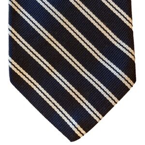 Prince Consort Golden Clasp Modern Preppy Mens Navy Blue White Striped Necktie